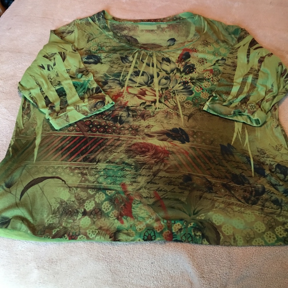 Essentials 3/4 sleeve lightweight green knit top